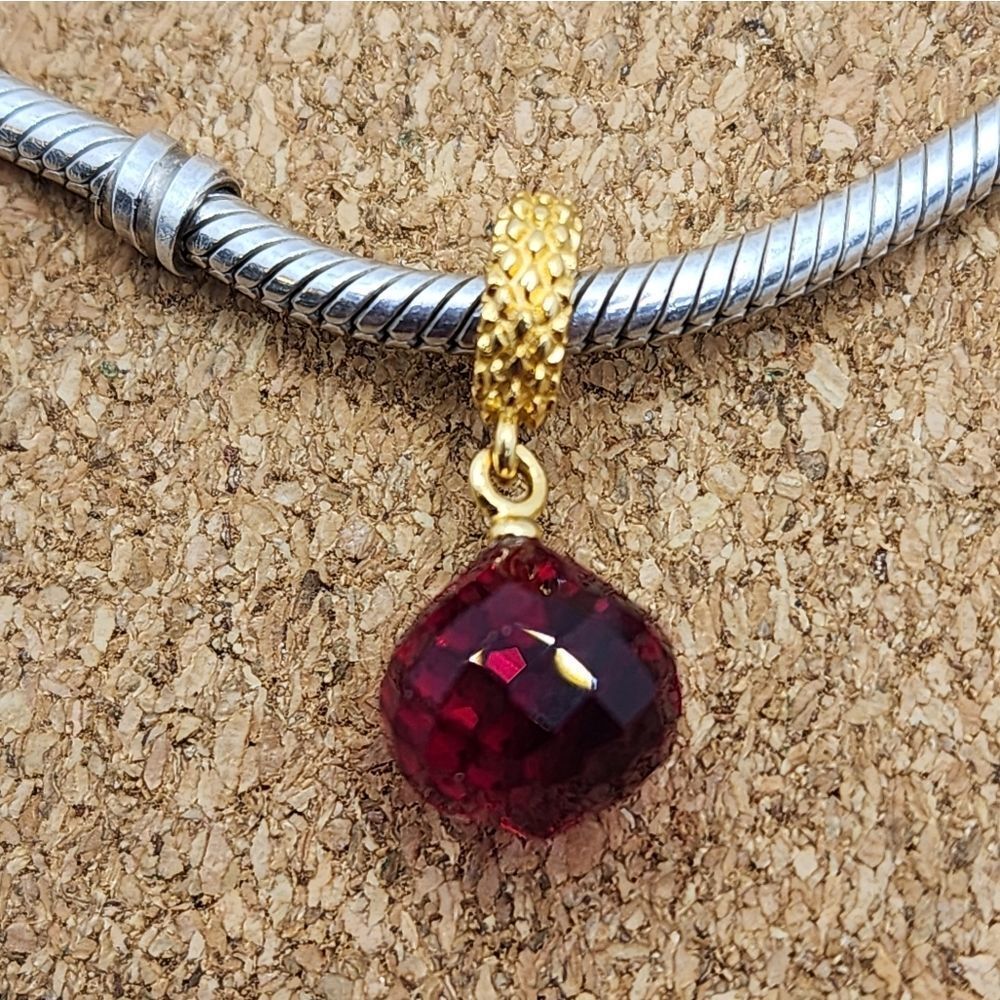 18K GOLD 925 STERLING SILVER RED RUBY CRYSTAL CHARM FOR PANDORA AND BRIGHTON